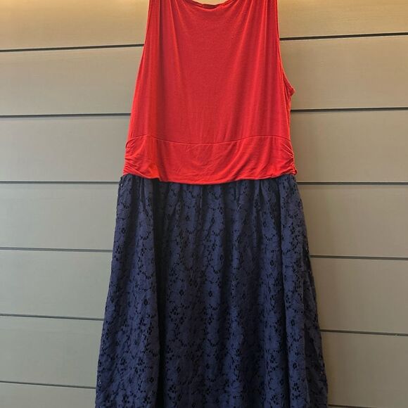 Maitai Red Pleated Top and Navy Lace Mini Dress, Size 2X - Picture 7 of 9
